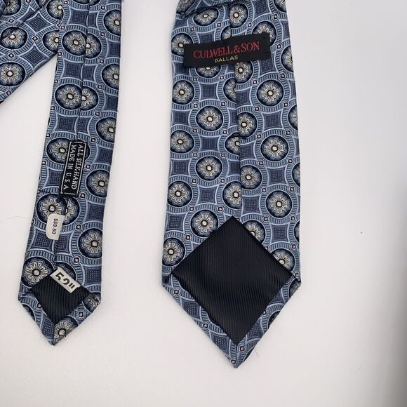 CULWELL & SON Men's Silk Geometric Designer Blue EUC Rare New - Picture 7 of 7